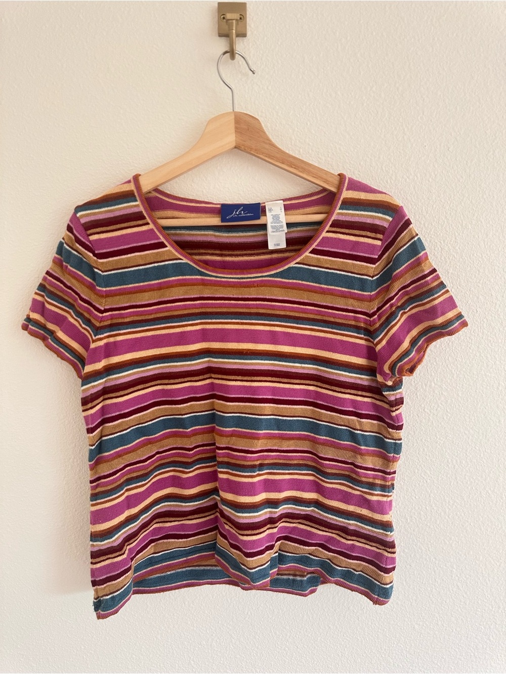 Vintage Multicolor Striped Short-Sleeve Tee - Pink, Teal, Mustard
